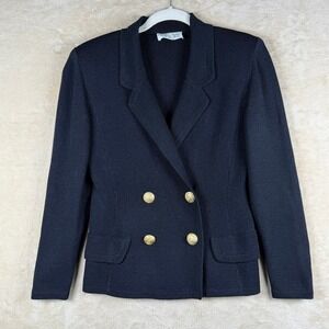 ST JOHN by Marie Black Double Breasted Knit Blazer Gold Button Women's Size 4